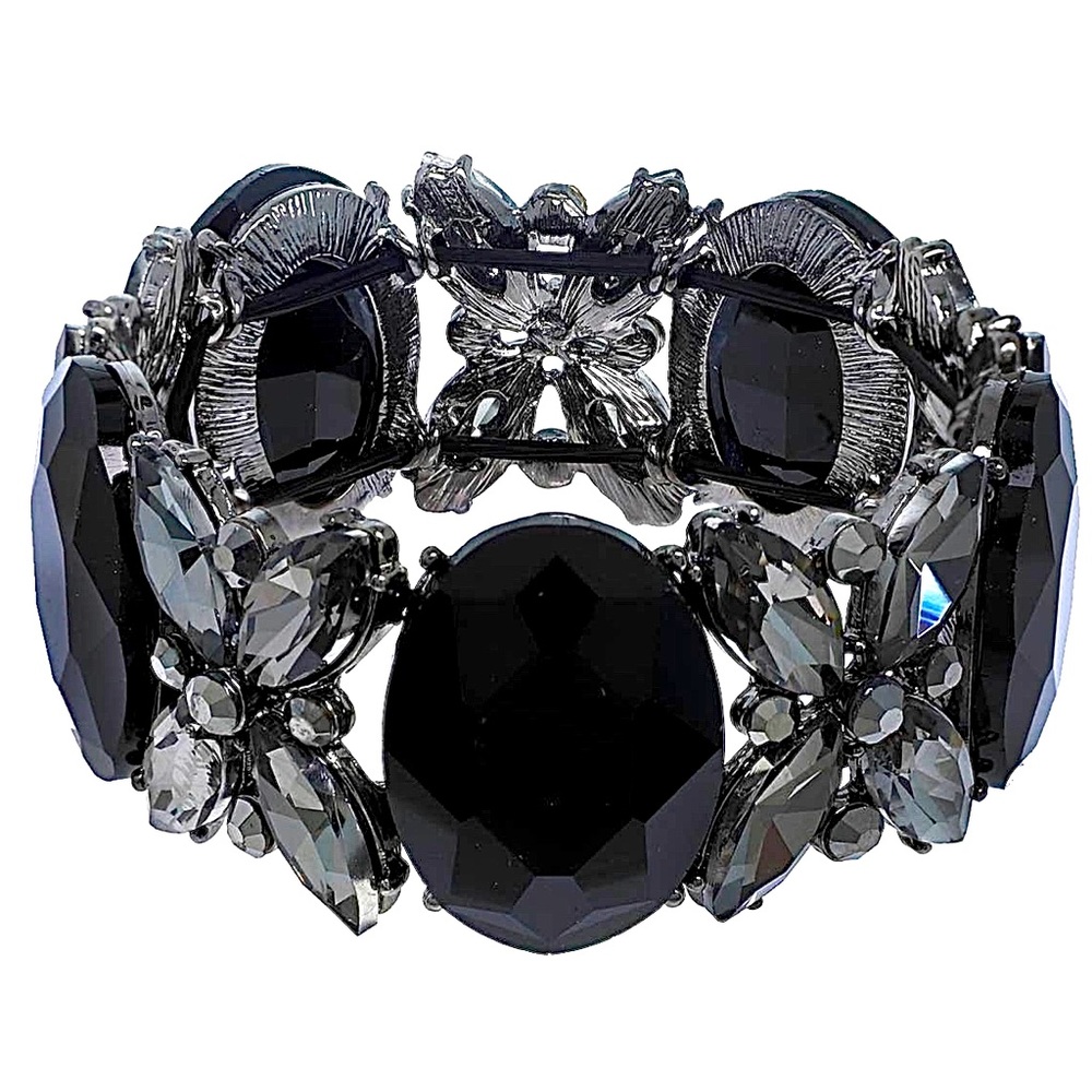 Black Crystal Stretch Oval Bracelet